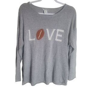 Rachel Zoe Love Football Novelty Sweater Women's Size 1X Gray Casual Party READ